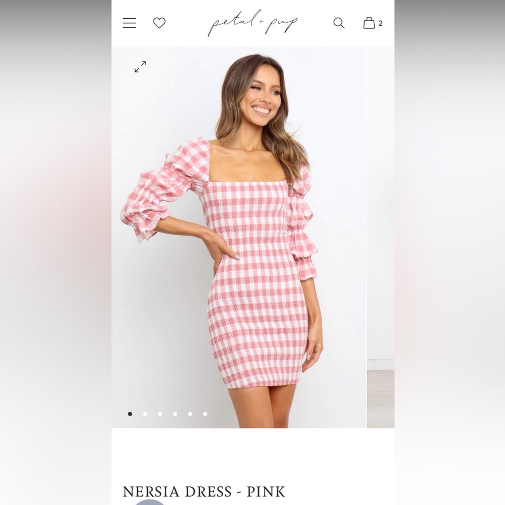 NWT Petal & Pup Pink Mini Gingham with ruching body - tight & flattering -Size 6
